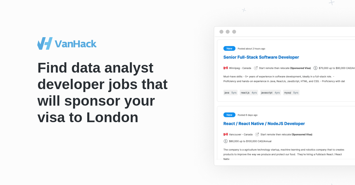 Data Analyst Developer Jobs In London - Vanhack