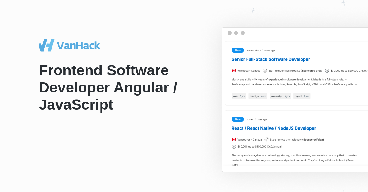 Frontend Software Developer Angular / JavaScript - VanHack