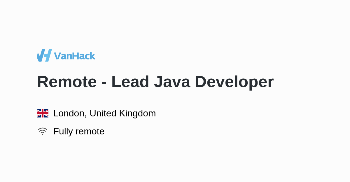 Remote - Lead Java Developer - VanHack