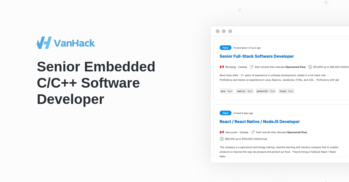 Senior Embedded C/C++ Software Developer - VanHack