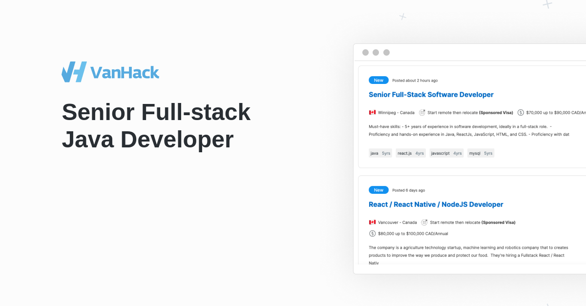 Senior Full-stack Java Developer - VanHack