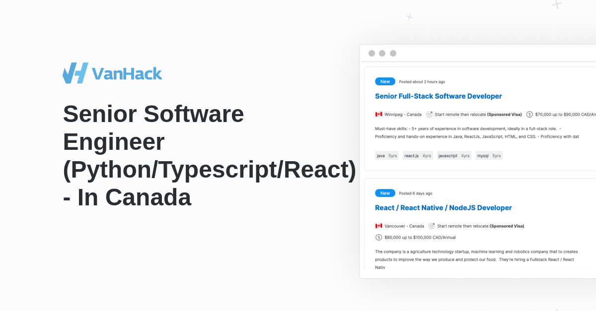 Senior Software Engineer (Python/Typescript/React) - In Canada - VanHack