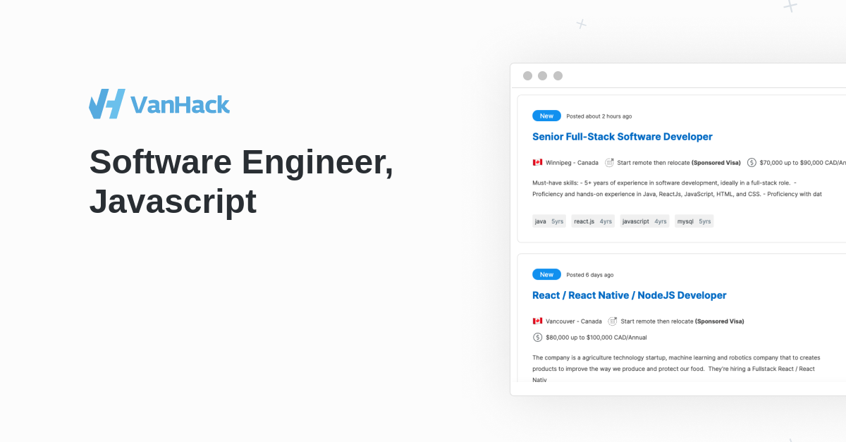 Software Engineer, Javascript - VanHack